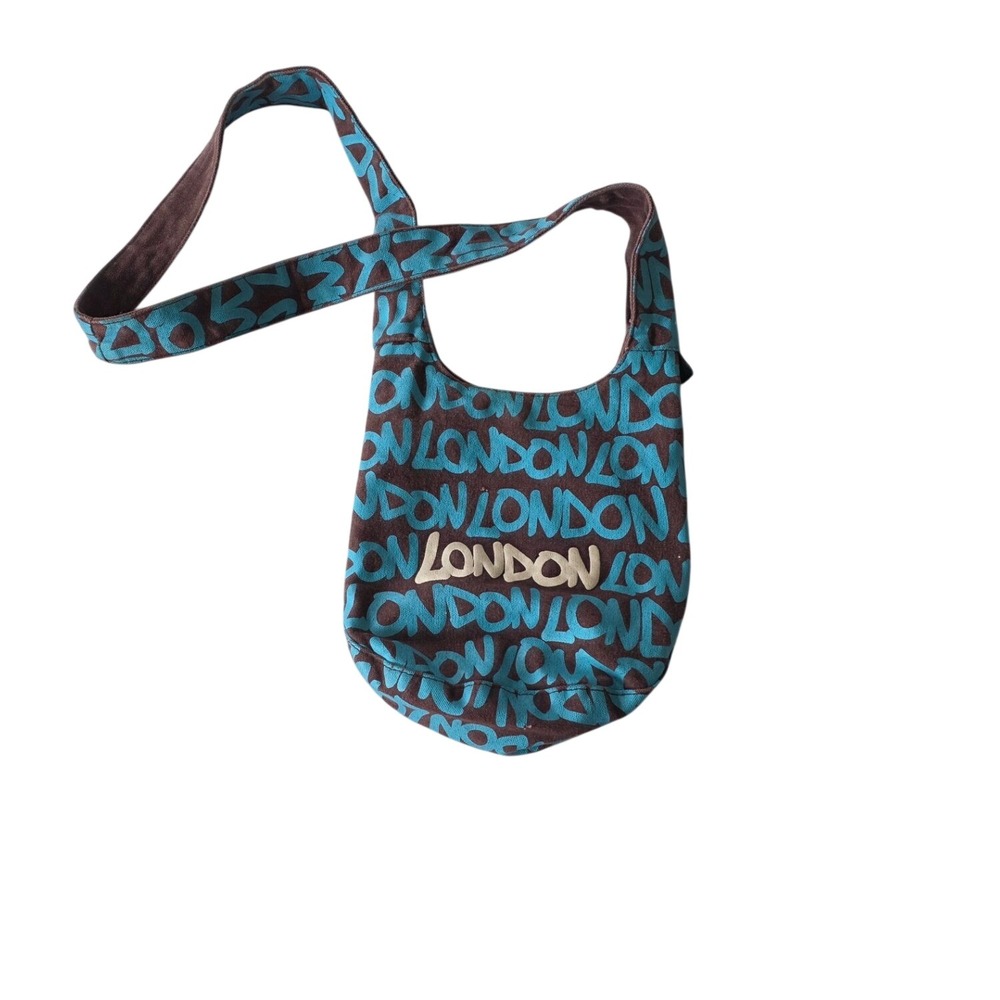 Robin Ruth Hobo London Graphics Small Bucket Bag Shoulder Purse Brown Turquoise